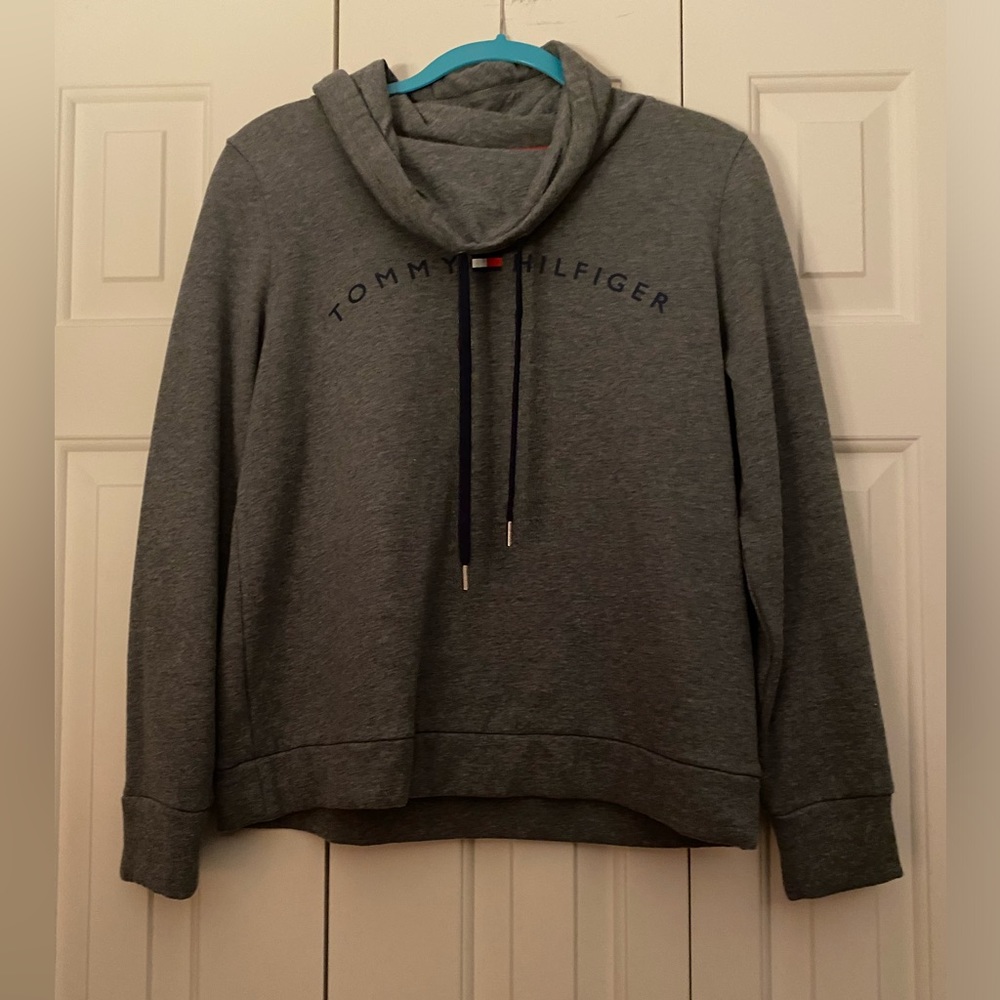 Size Medium Tommy Hilfiger Grey Cowl Neck Logo Sweatshirt
